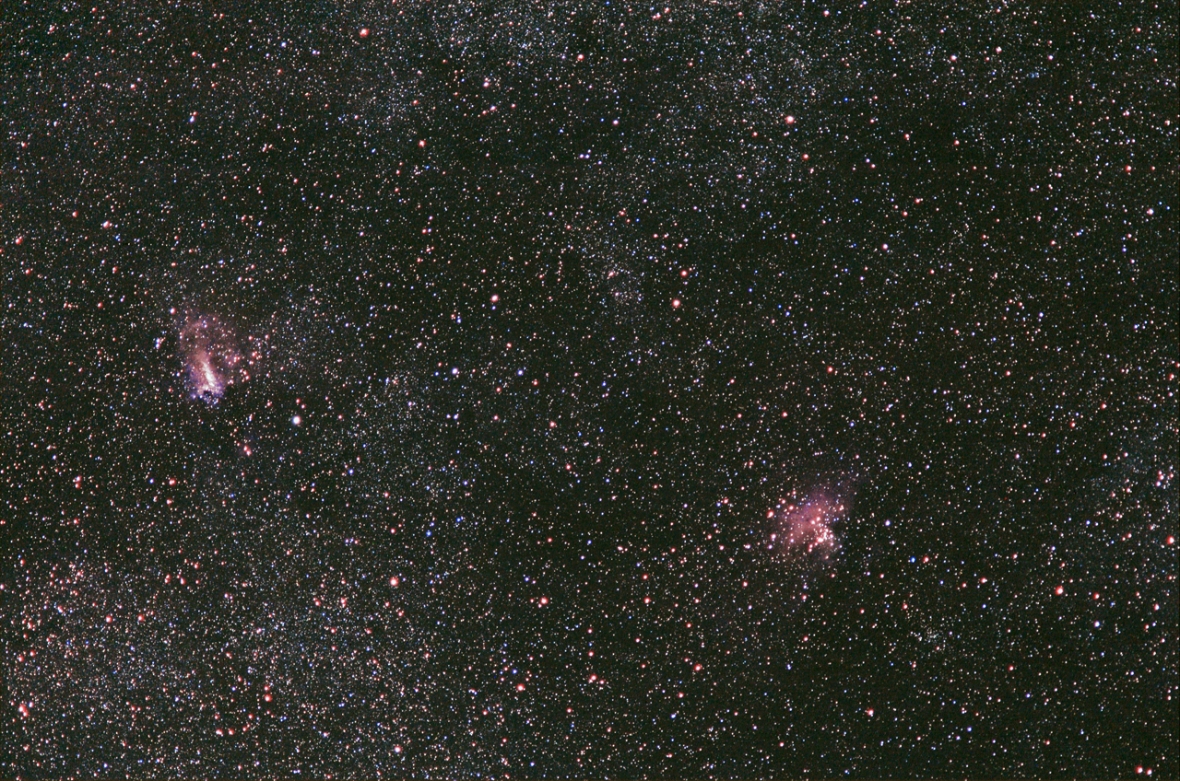 M17 et m16, observatoire des pises (Gard, 1300m).  Post traitement iris et photoshop.  Nikon D70 en mode 3 et objectif 300 mm a 400 asa avec 3x5 mn de poses..jpg